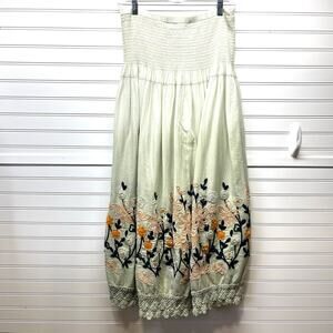 Sacred Threads Strapless Midi Dress with Embroidery & Crochet Hem Lined Size OS